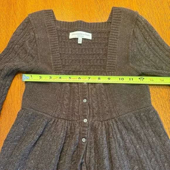 Abercrombie & Fitch Women's Brown Babydoll Cardigan, A&F Cable Knit Y2K - Picture 7 of 8